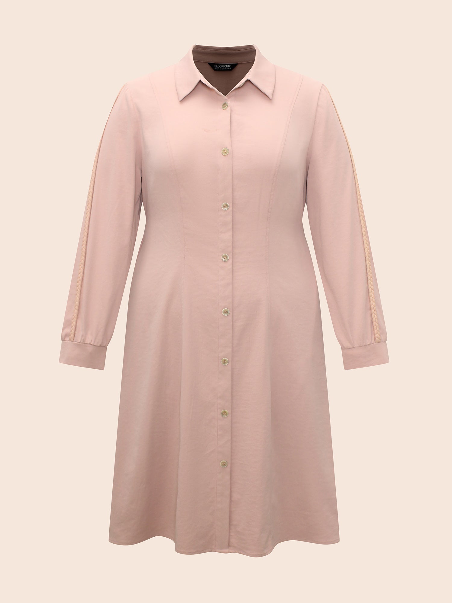 Shirt Collar Shirred Woven Ribbon Dress