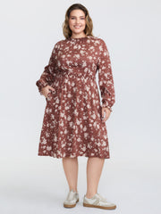 Floral Print Shirred Waist Rayon Midi Dress