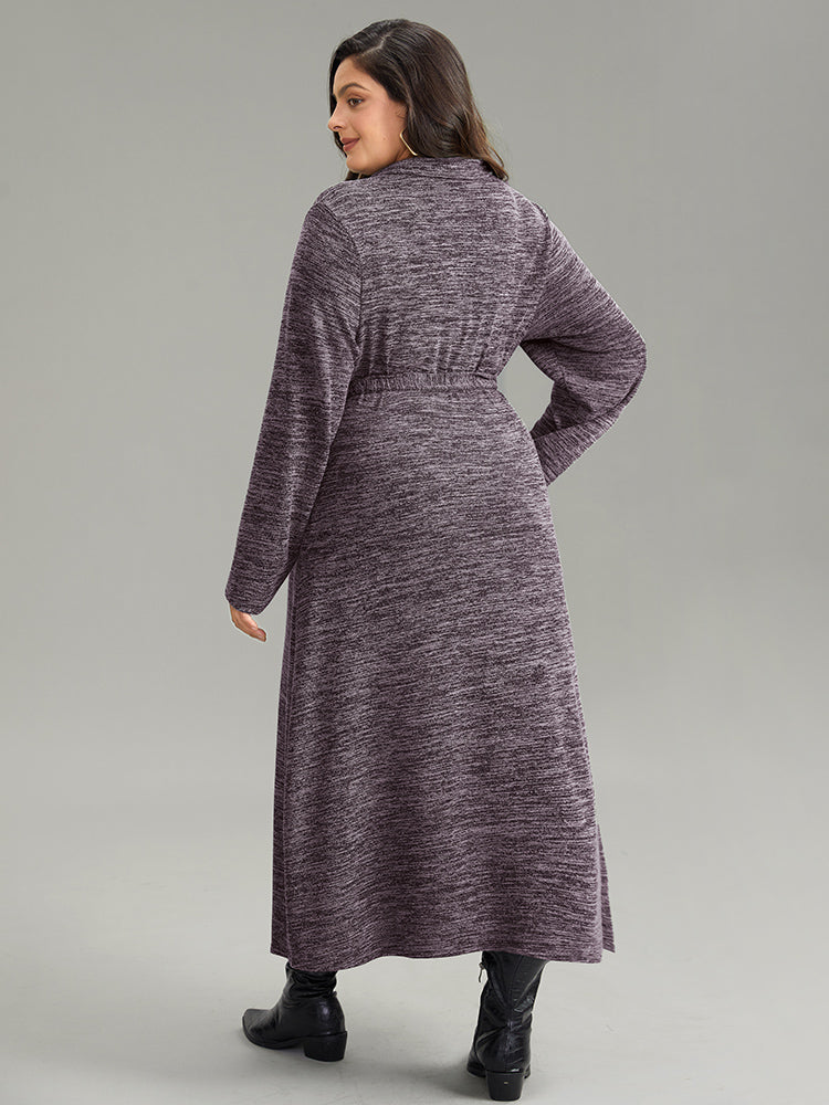 Solid Pocket Elastic Waist Ties Split Hem Dress