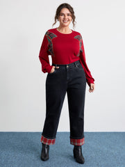 Stretchy Plaid Straight-Leg Jeans