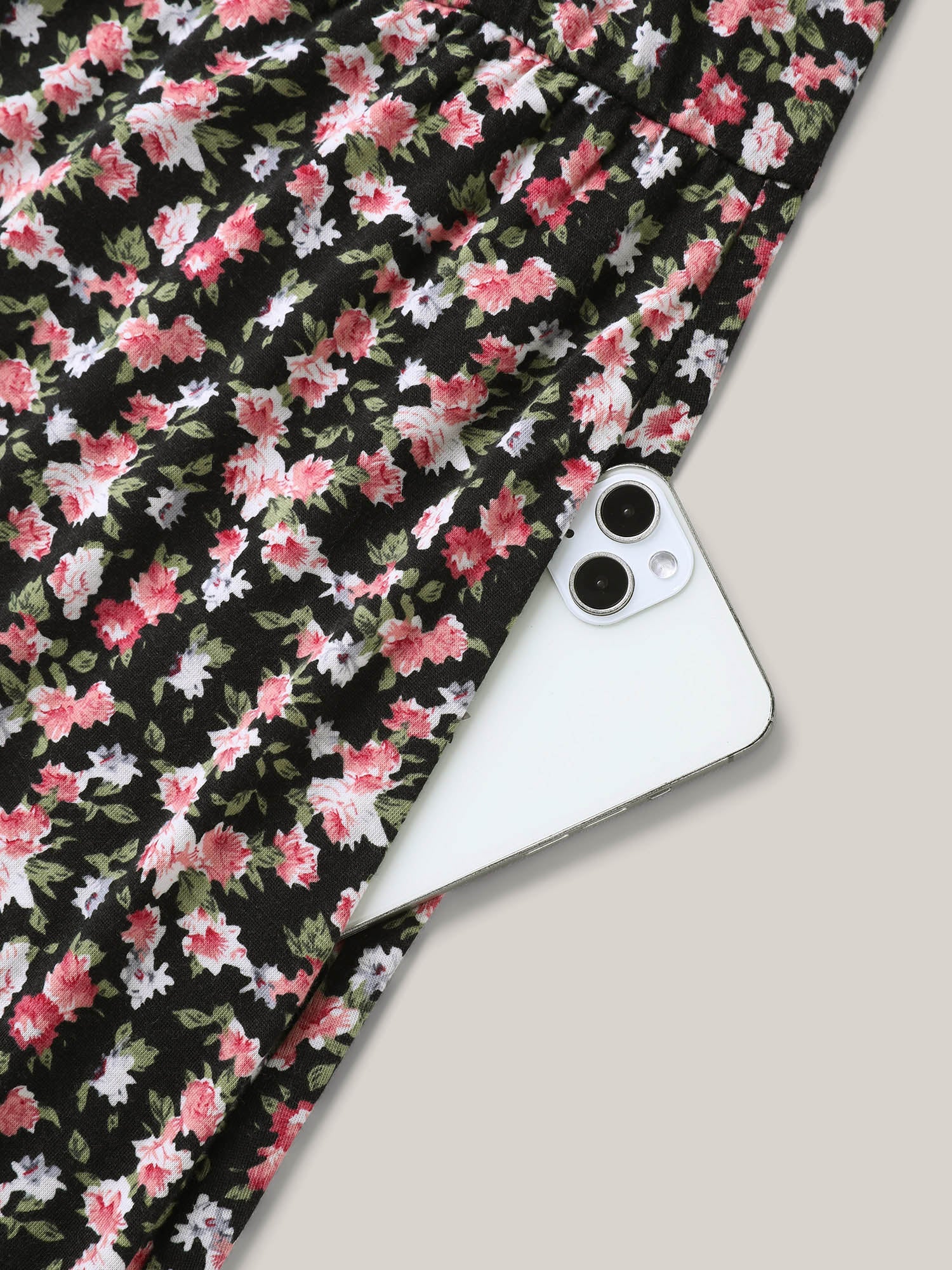 Floral Print Square Neck Straight-Fit Midi Dress