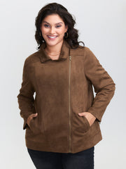 Zipper Detail Lapel Collar Jacket