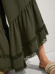 Ruffled Lace Hem Wide-Leg Pants