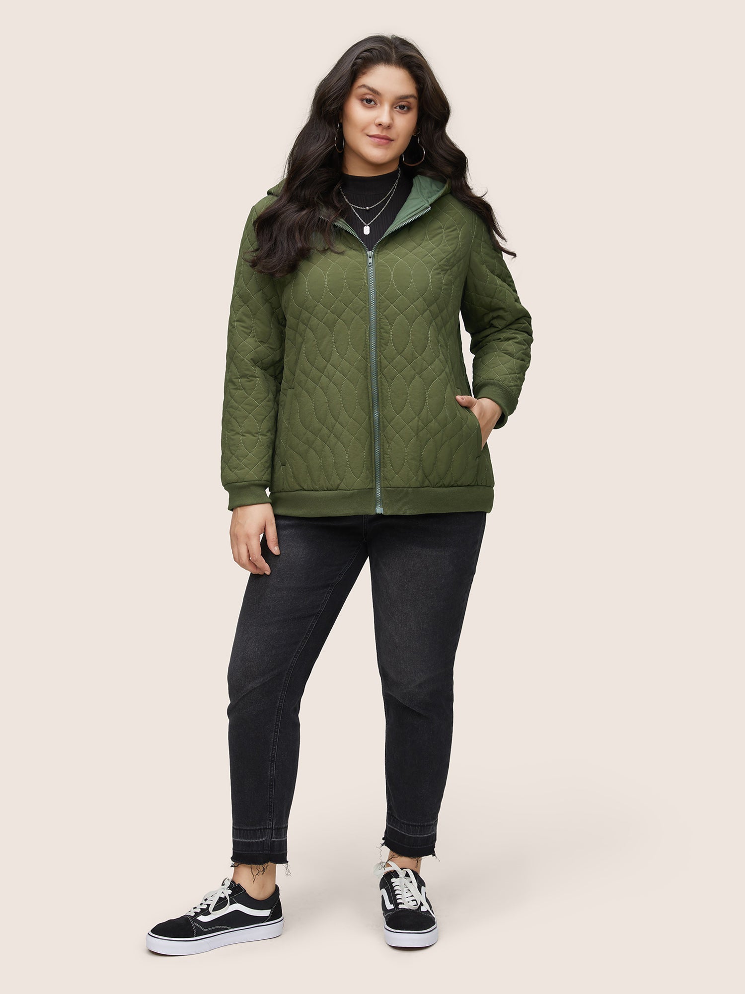 Solid Pocket Texture Lined Quilted Jacket