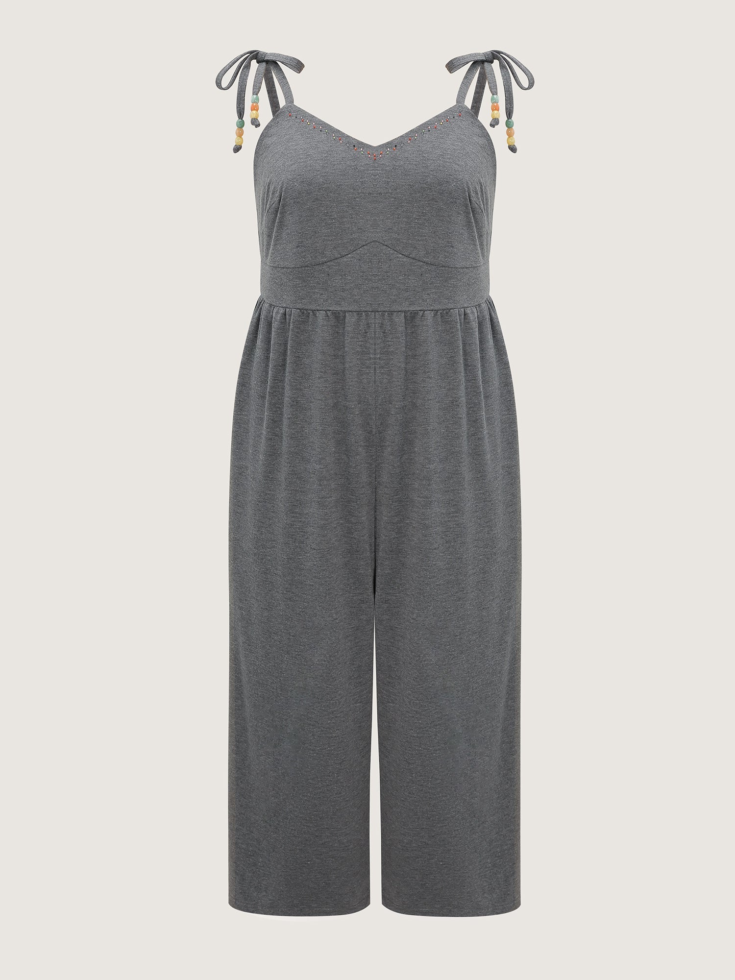 Shoulder-Tie Stretchy Beaded Neckline Jumpsuit