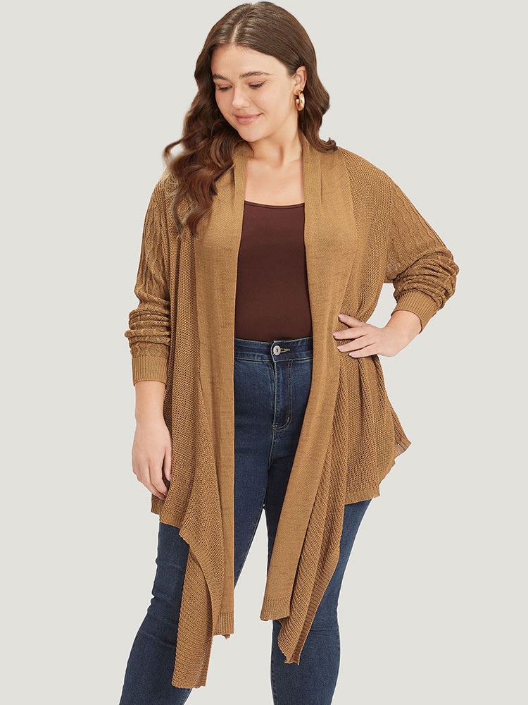 Solid Lapel Collar Patchwork Asymmetrical Hem Cardigan