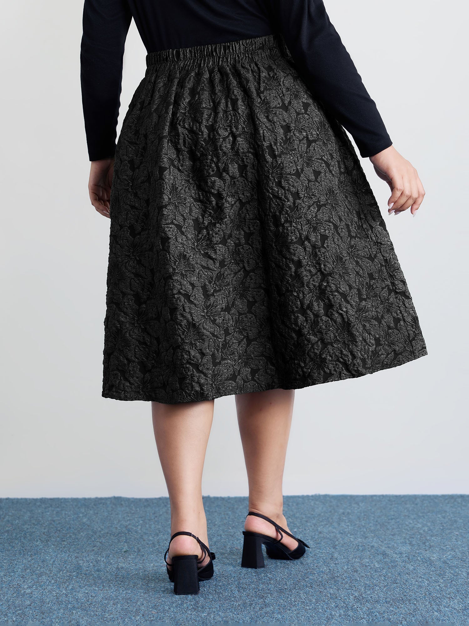 Floral Jacquard Pleated Midi Skirt