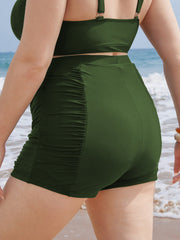Solid High Waist Ruched Detail Swim Shorts