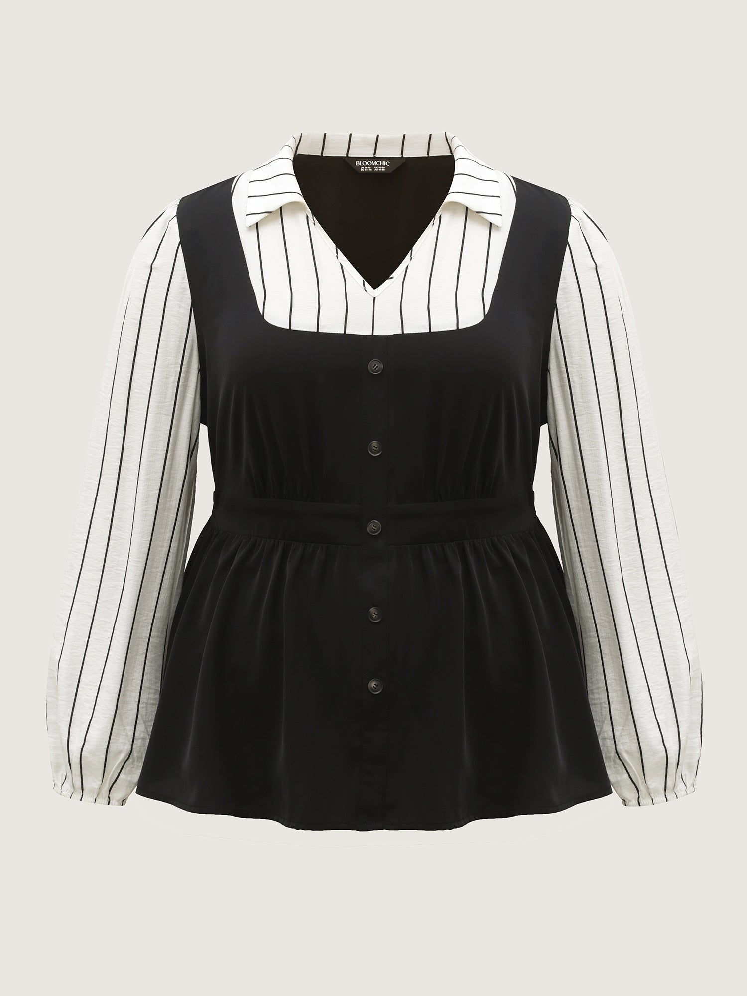 2-in-1 Button Vest Striped Blouse