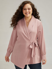 Plain Lapel Collar Asymmetrical Knot Blazer