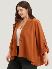 Plain Button Up Tab Sleeve High Low Hem Blazer