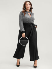 Solid Patchwork Pocket Keyhole Belted Sequin Jumpsuit
