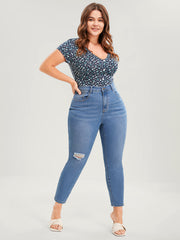 Skinny Very Stretchy High Rise Medium Wash Distressed  Ankle Jeans