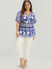 Bandana Ruffles Elastic Waist Wrap Blouse