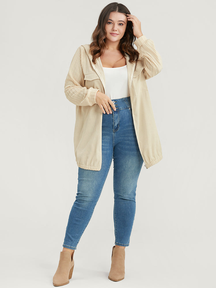 Solid Flap Pocket Zip Up Hooded Coat