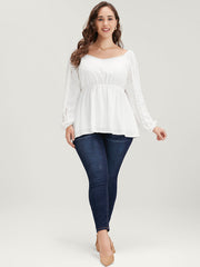 Solid Lace Patchwork Lantern Sleeve Blouse