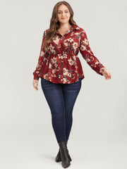 Floral Print Shirt Collar Button Up Blouse