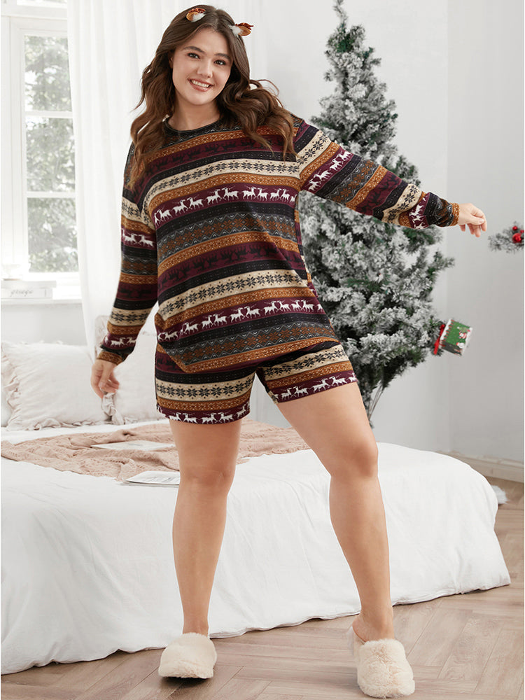 Snowflake & Elk Print Pajama Set