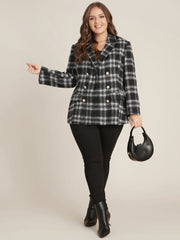 Plaid Flap Pocket Button Up Suit Collar Blazer