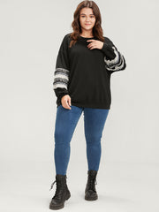 Plain Geometric Tape Fringe Trim Drop Shoulder Sweatshirt