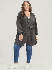 Solid Pocket Belted Open Front Heather Coat
