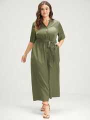 Solid Pocket Button Belted Jumpsuit