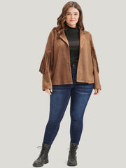 Solid Fringe Trim Open Front Coat