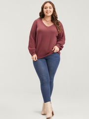Solid Pointelle Knit Lantern Sleeve Knit Top