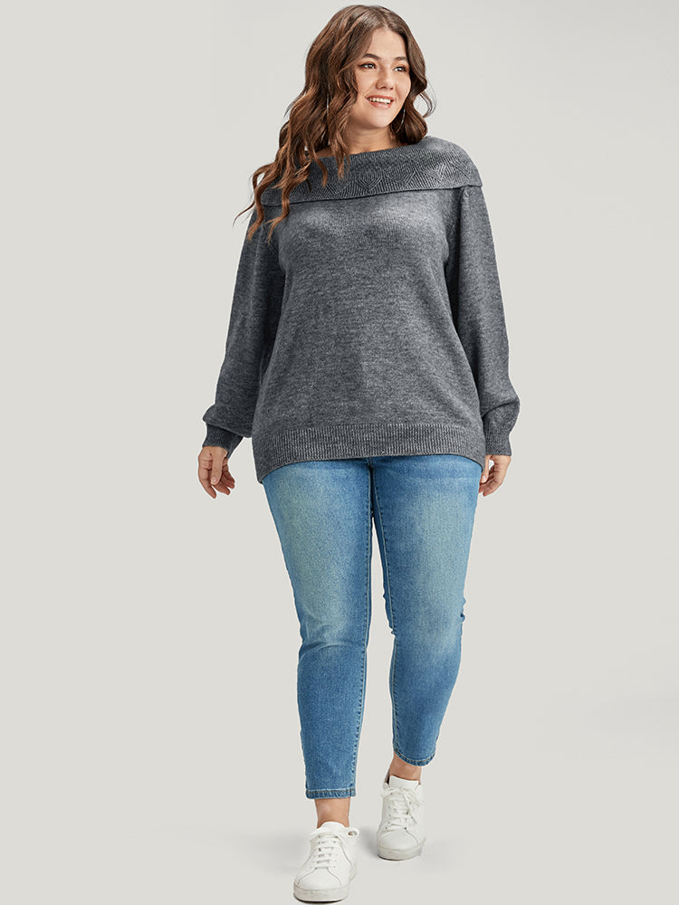 Solid Pointelle Knit Foldover Off Shoulder Knit Top