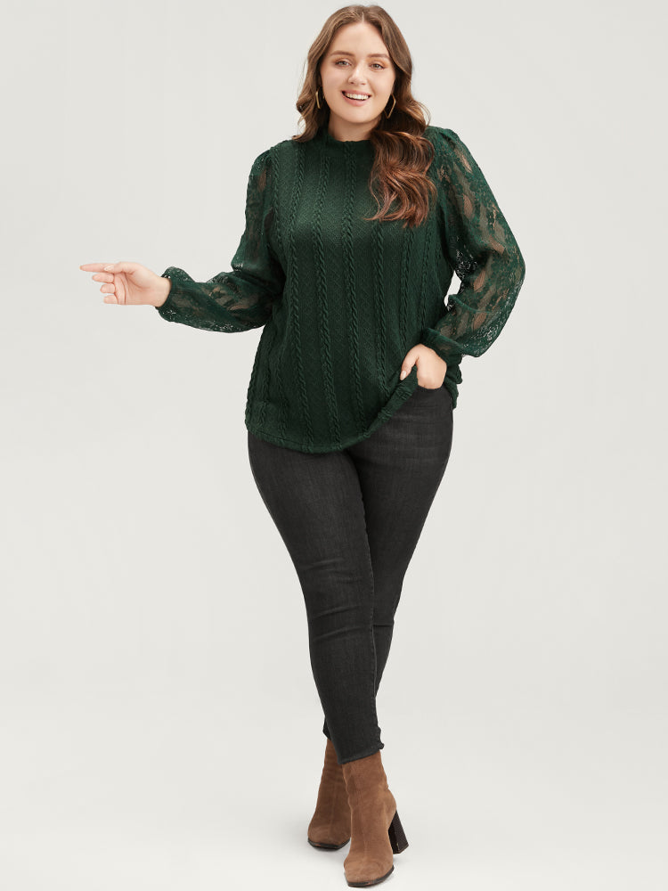 Solid Contrast Lace Cable Knit Long Tee