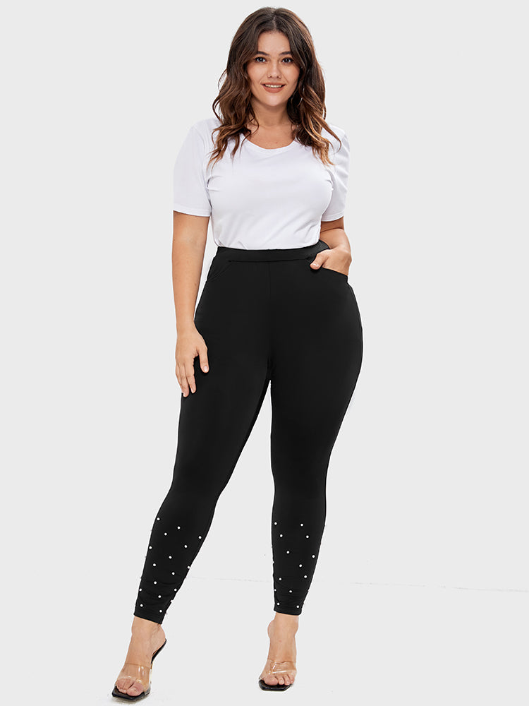 Solid Pocket Beaded Hem Leggings