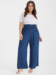 Solid Pocket Belted Straight Pants