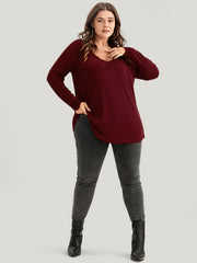 Solid Lace Trim Rib Knit Long Tee