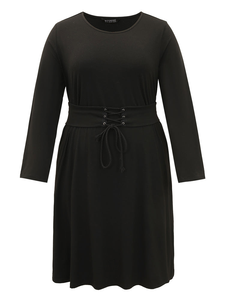 Solid Pocket Drawstring Ties Dress