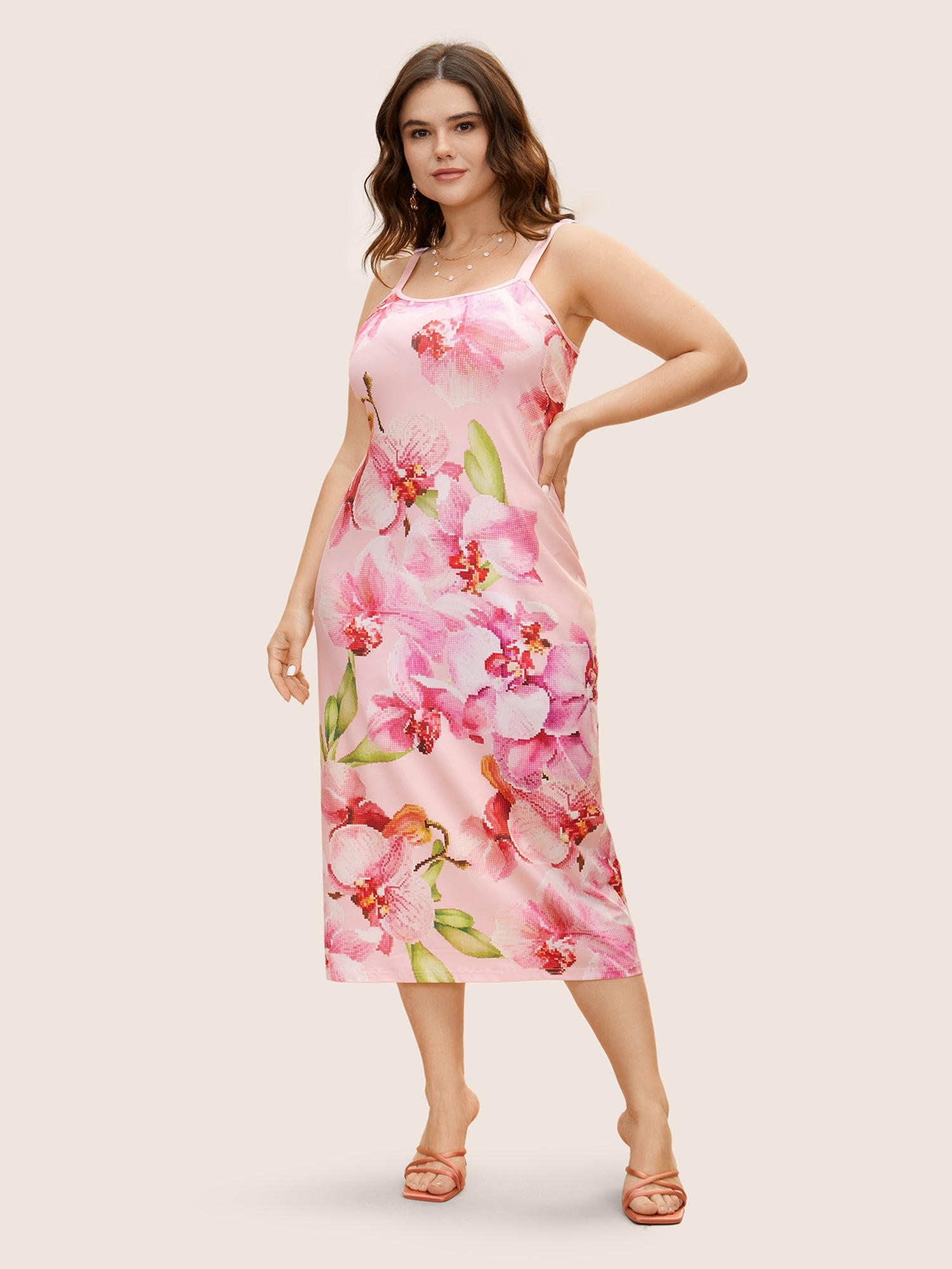 Slim Fit Butterfly Orchid Adjustable Straps Dress