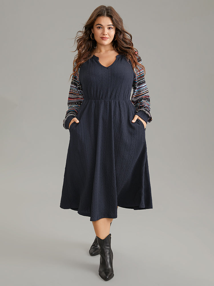 Bandana Patchwork Elastic Waist Notched Dress