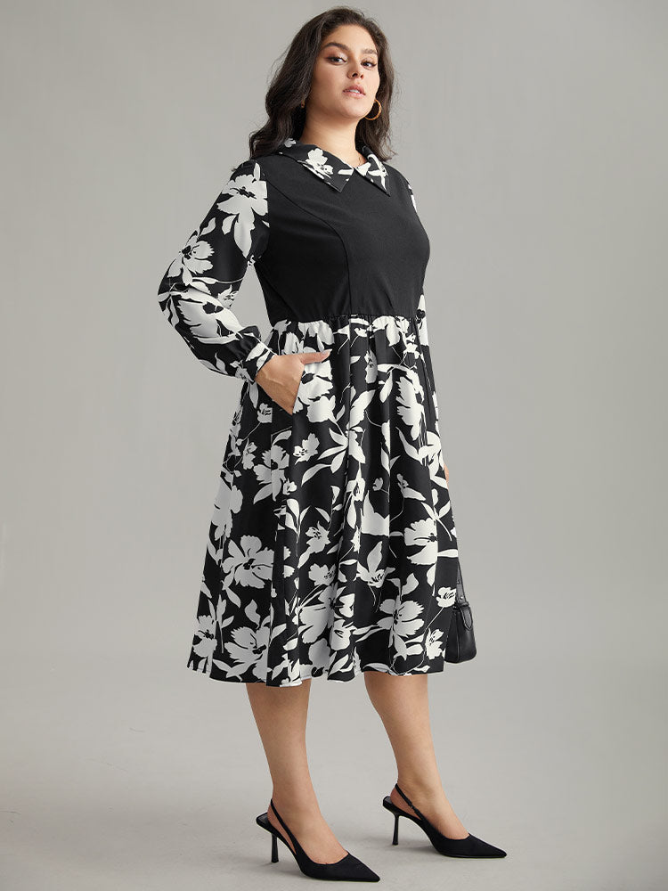 Silhouette Floral Print Patchwork Ruffle Hem Dress