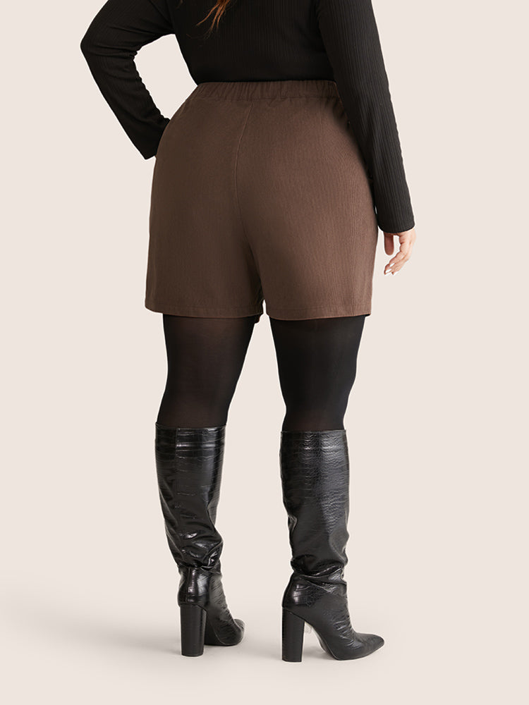 Solid Corduroy Plicated Detail Shorts