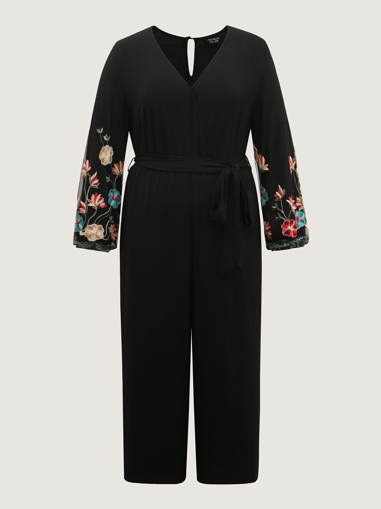 Floral Embroidery Waist-Tie Jumpsuit