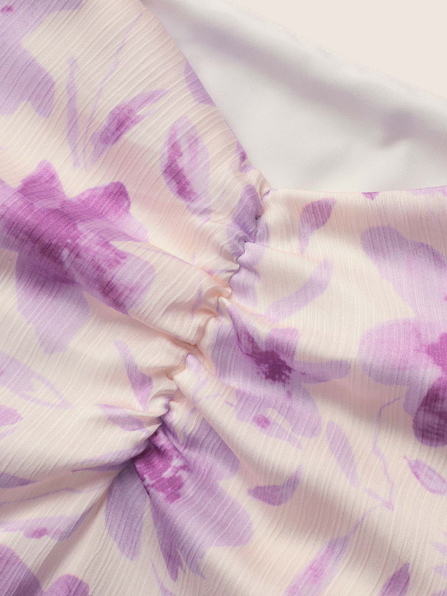 Floral Print Ruched Split Hem Cami Top