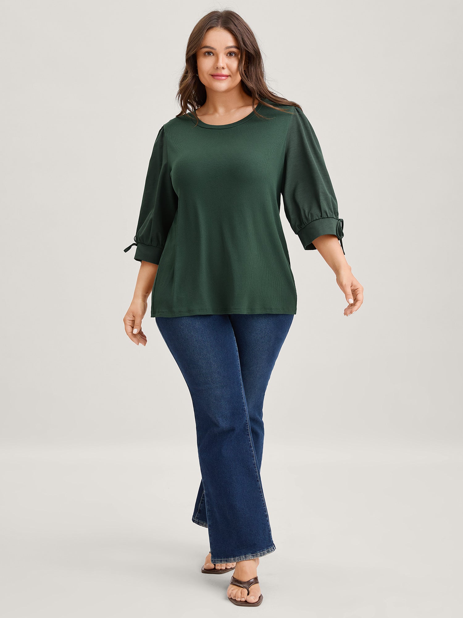 Sleeve Tie Plain Knit Solid Top