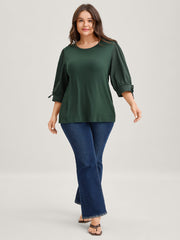 Sleeve Tie Plain Knit Solid Top