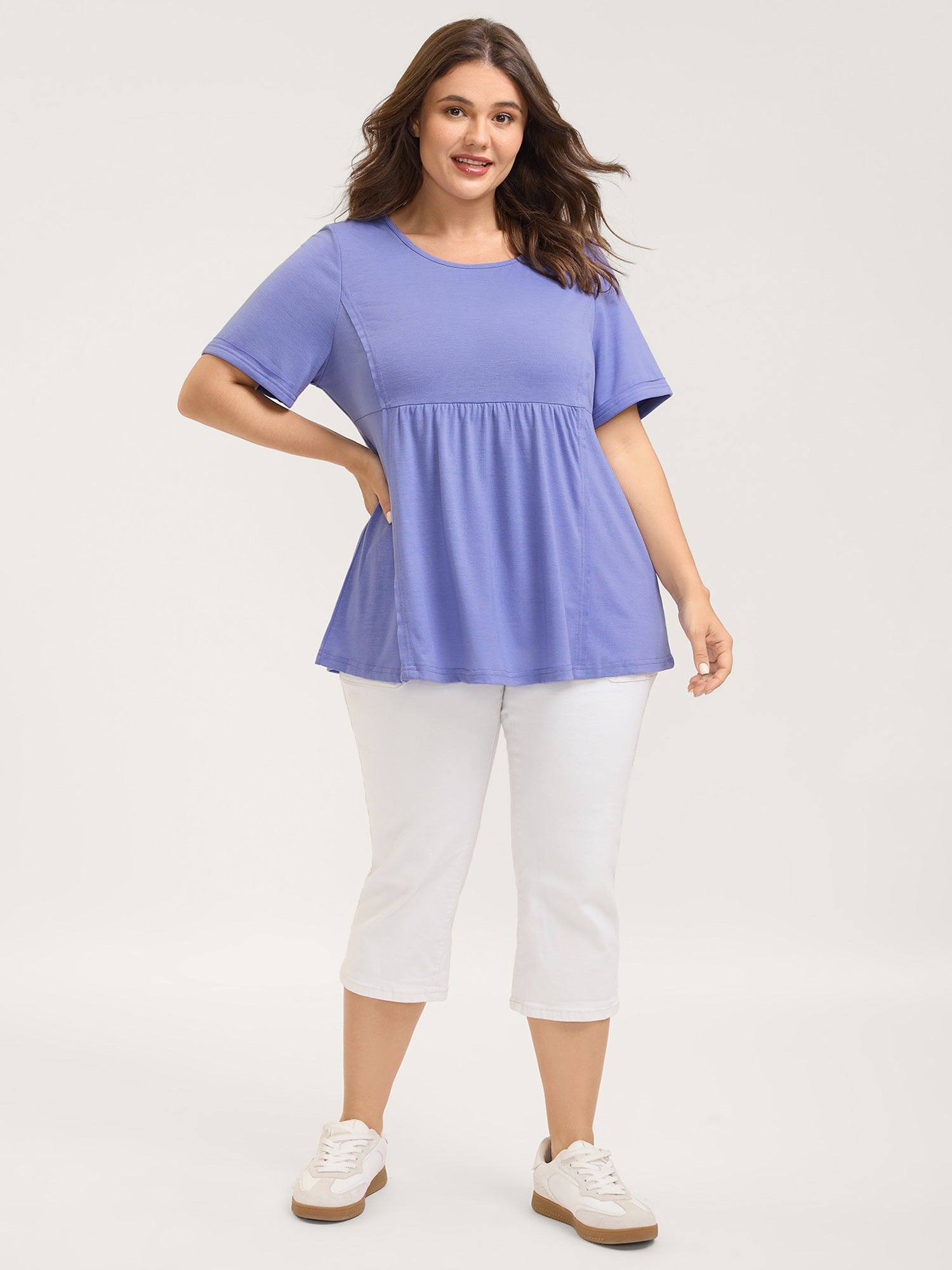 Slim Cut Plain Knit Round Neck Top