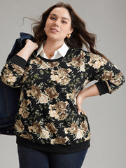 2-In-1 Floral Print Shirt Collar Sweatshirt