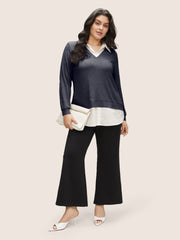 2-In-1 Patchwork Shirt Collar Sweatshirt