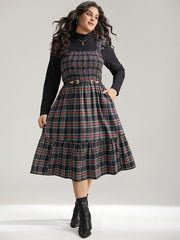 Plaid Ruffle Trim Shirred Spaghetti Strap Dress