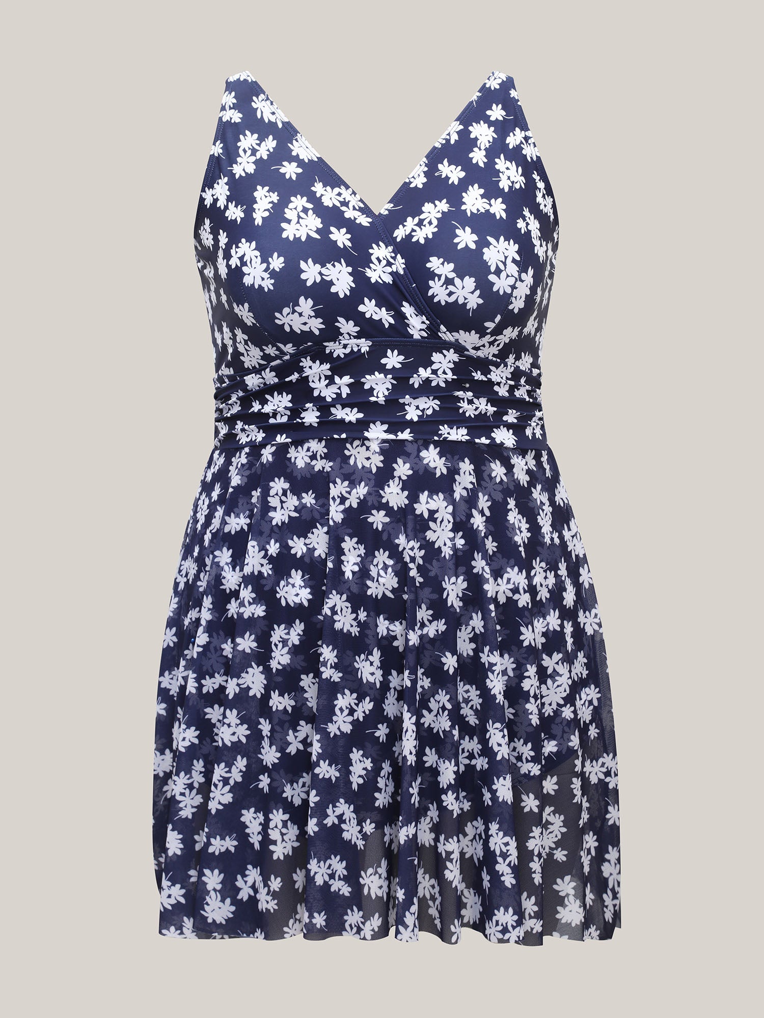 Floral Print Mesh Fit Flare Swim Dress