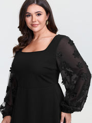 Sheer Sleeve 3D Floral Mesh Midi Dress