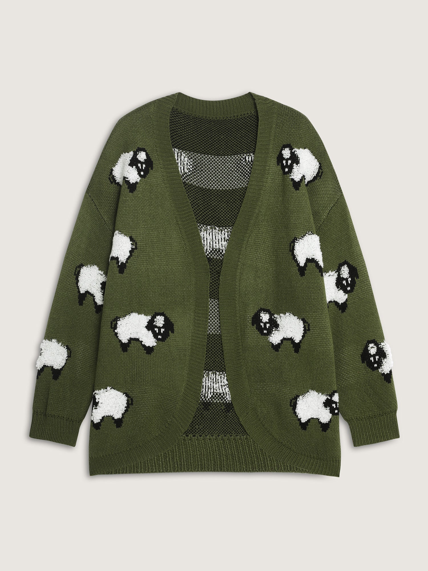 Flocked Lamb Curvy Hem Jacquard-Knit Cardigan