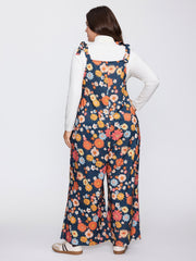 Floral Print Adjustable Shoulder-Tie Pockets Jumpsuit